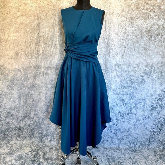 Teal Asymetrical Dress with Lace Up Back Ribbons - S - Picture 2 of 10
